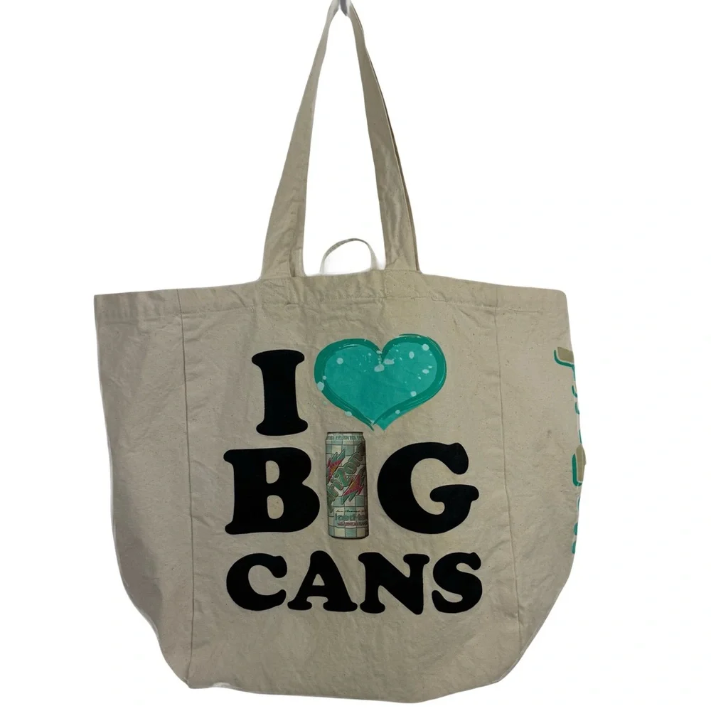 I LOVE Big Cans Arizona Canvas Tote Bag Reusable 2x Graphic Teal & Pink Hearts